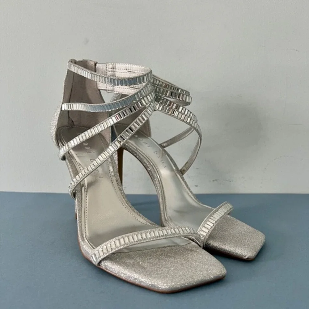 Gianni Bini Shawn Heels Sparkle Embellished Silver Strappy Dress Sandals Size 9